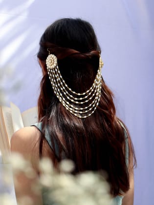 Lama Kundan Pearl Hair Accessory-Gold