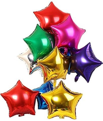 Pixelfox 10 Foil Star (10 Inchs) (MultiColor) for happy birthday decoration item, birthday decoration kit, birthday balloon decoration combo for Boys, Girls, Kids, husband and Wife.