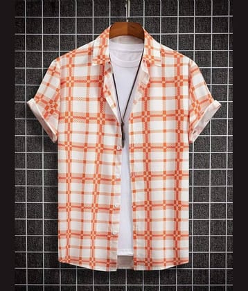 Qlonz store Elastane Regular Fit Checks Half Sleeves Men's Casual Shirt - Orange ( Pack of 1 )