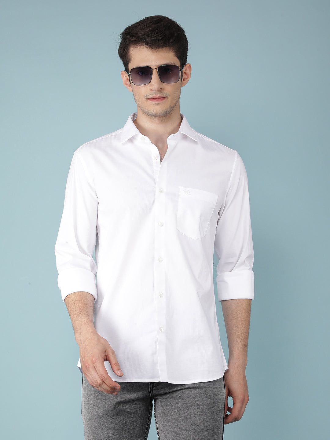 White Vertical Stripes Shirt-L / White