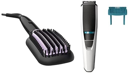 Philips India's No.1 Hair Styling Brand -Hair Straightener Brush, Naturally Straight in 5 Mins,5X Less Frizz,SilkProtect Keratin Tech,Triple Bristle Fast 50s Heatup,Scalp Protect,For Indian Hair,BHH880 Philips India's No.1 Hair Styling Brand -Hair Straig