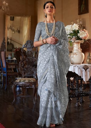 Powder Grey Light Weight Linen Saree