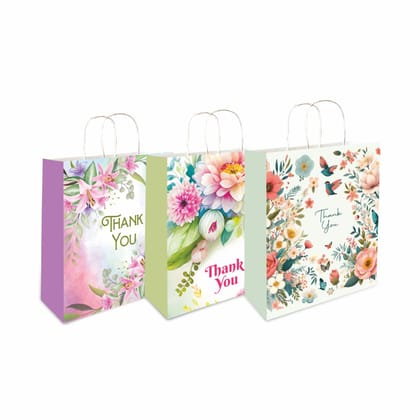 Small Floral Printed 90 GSM Thank You Paper Gift Bags Combo, Ideal For Birthday Gift, Return Gift Bags, Office Party, Corporate Gifting & Get Together (Size:9.4x7.9x3 inch) - 12 Small Floral Printed 90 GSM Thank You Paper Gift Bags Combo, Ideal For Birthday Gift, Return Gift Bags, Office Party, Corporate Gifting & Get Together (Size:9.4x7.9x3 inch) - 12