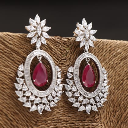 Studded Zirconia Red drop Danglers