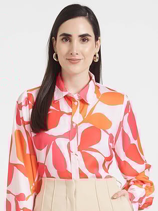 Luxury  Satin Digital Print Puff Sleeve Shirt-L