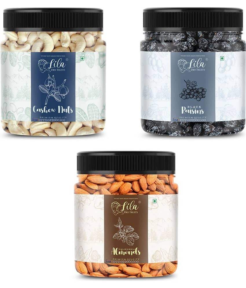 Lila Dry Fruits Cashew (500gm), Almond(500gm) & Black Raisin(500 gm) Combo | Kaju Badam Kishmish