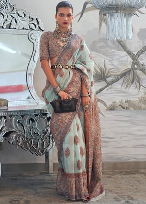 Sweet Blue Woven Kashmiri Jamewar Modal Silk Saree