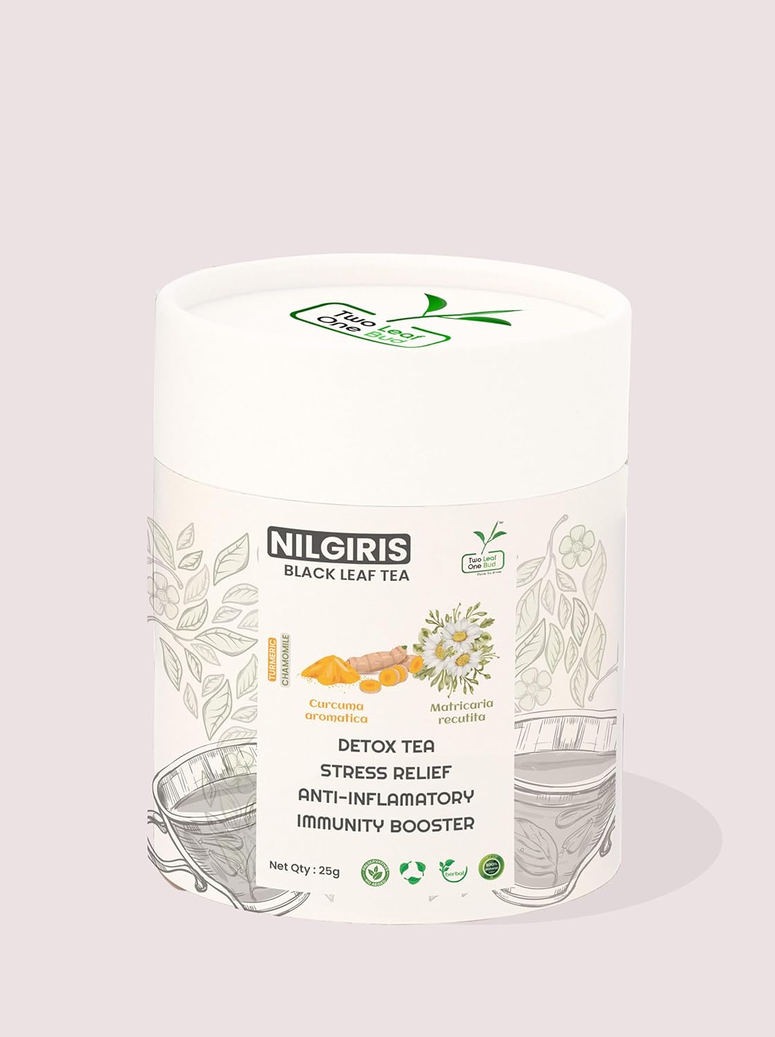 Two Leaf One Bud Nilgris Black Leaf Tea - Turmeric and Chamomile 50 Gms