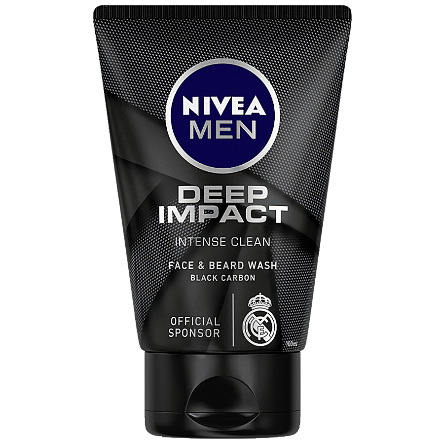 Nivea Deep Impact Face Wash With Black Carbon - Intense Clean For Beard & Face, 100 G