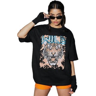 Leotude Black Printed Cotton Blend Round Neck Half Sleeve T-Shirts For Womens