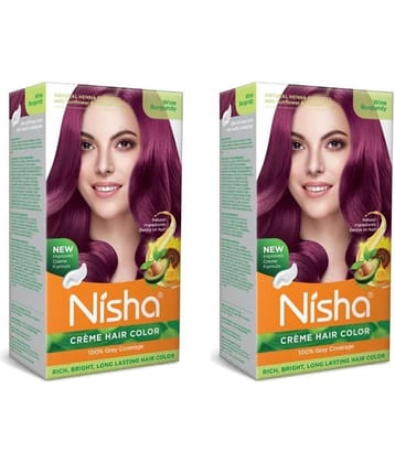 Nisha Creme Hair Color Wine Burgundy 120g Pack of 2, Permanent Hair Colour, 100% Grey Coverage, Long Lasting Hair Colour