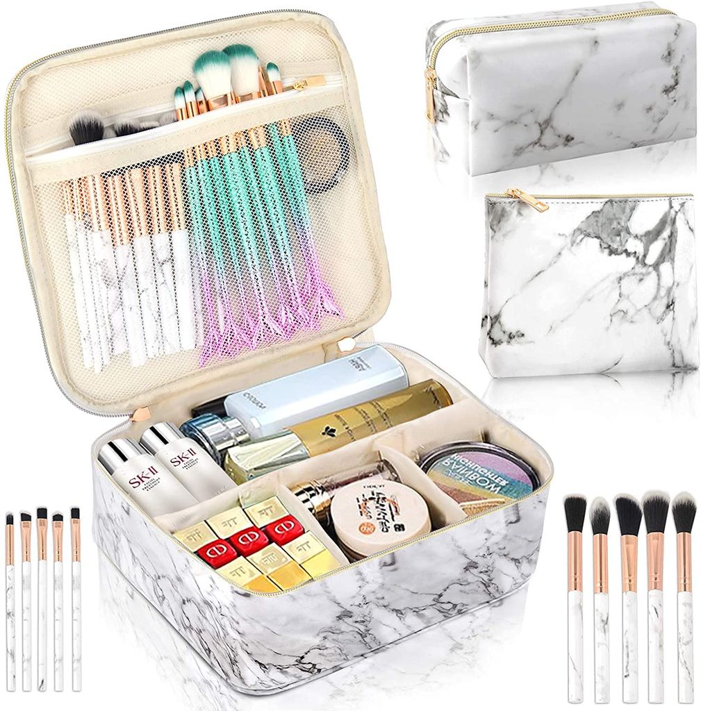 Flamingo Print Travel Makeup Bag with Adjustable Dividers - Portable Cosmetic Organizer