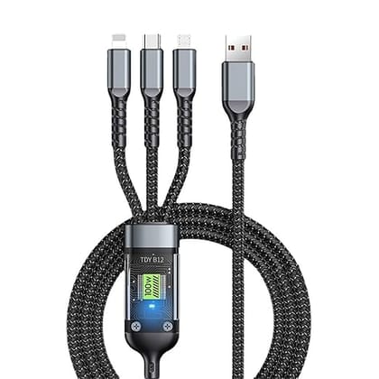 3-in-1 USB-C Cable COMPATIBLE WITH 120W/6A Fast Charging 3 In 1 Cord With Type C + Micro Usb + Light-ning Connector 4 Ft / 1.2M 480 Mbps -SA1