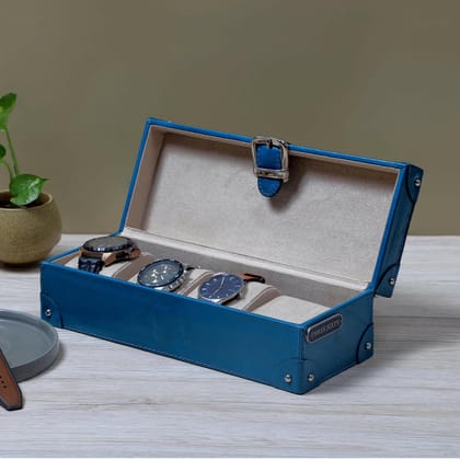 Watch Box of 4 Waxy Leather - Blue-Blue