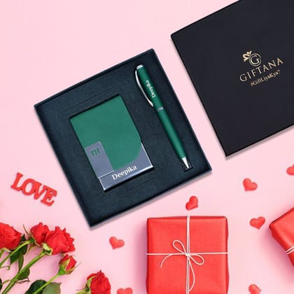 Premium Personalized Gifts : Engraved Card Holder & Pen Set