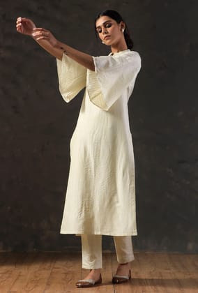 Tulip Sleeve Golden Cream Kurta-XL