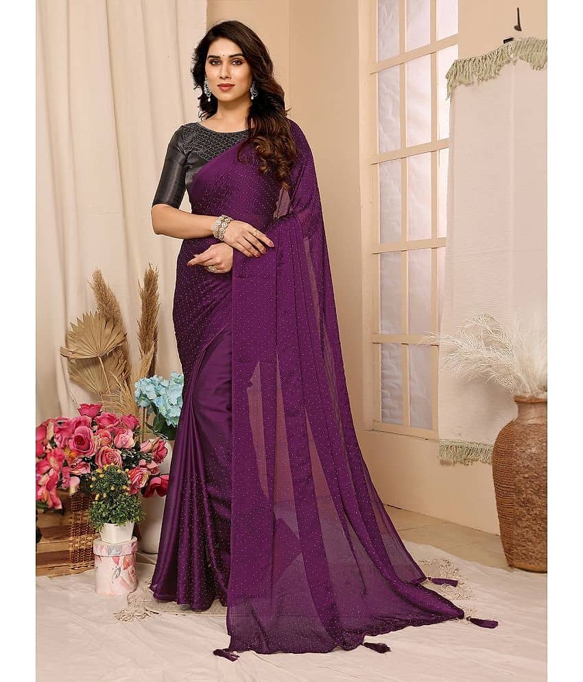 BLEESBURY Satin Embellished Saree With Unstitched Blouse Piece ( Pink )