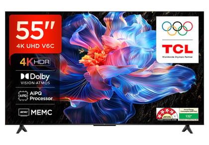 TCL 139 cm (55 inches) Metallic Bezel Less Series 4K Ultra HD Smart LED Google TV 55V6C (Black) Black / 55 inches