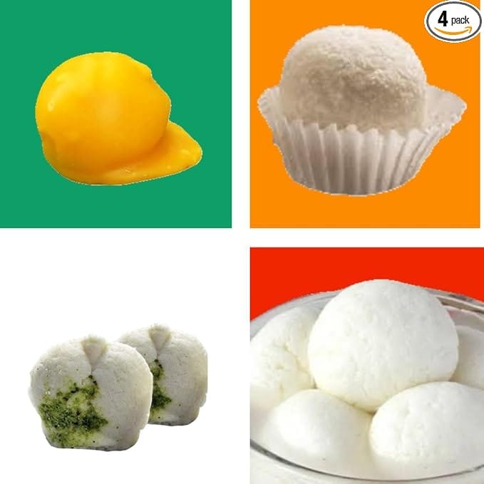 BANGLARMISTI Kolkata Speciality Sweets Pack - Bengali Sweets, 8pcs Monohora Sandesh, 8pcs Jolbhora Sandesh, 12pcs Roshogolla, 12pcs Kanchagolla, Soft, Mouth Melting, From