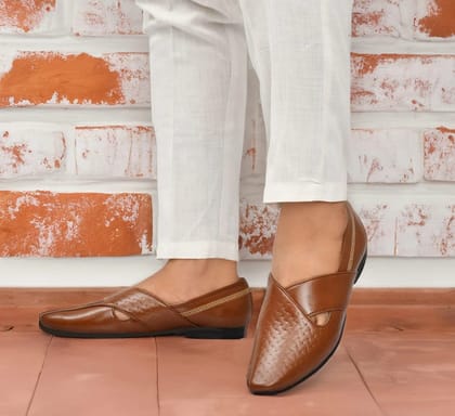 Latest Stylish Men Faux Leather Nagra Juttis/Nagra Loafer/Outdoor Shoes For Mens & Boys - UK8