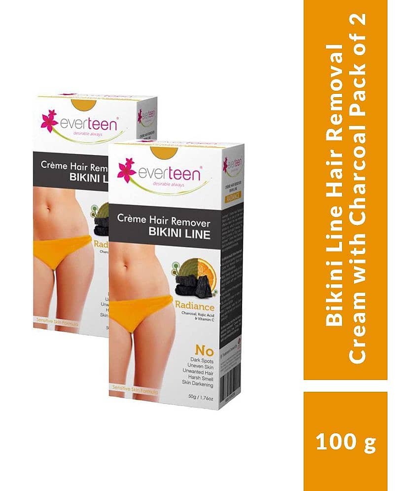 everteen RADIANCE Bikini Line Hair Remover Creme with Charcoal - 2 Packs (50g Each)