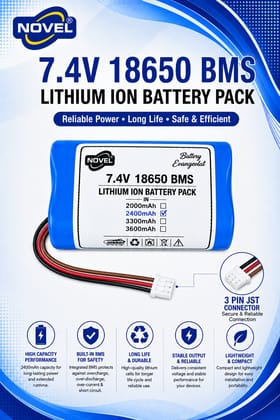 NOVEL 7.4V 18650 BMS LITHIUM ION DUAL BATTERY PACK WITH JST 3PIN- 2400mAh