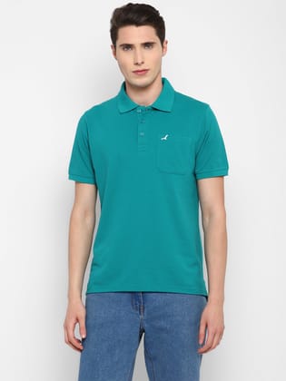 Polo Collar T-Shirt for Men with Pocket - Bluish Green-L / Bluish Green