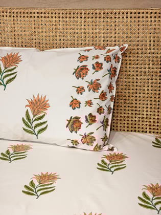 Premium Percale Cotton Super King Bedsheet with 2 Pillow Covers-Hand Block / Super King (108 X108 Inches) / Regular
