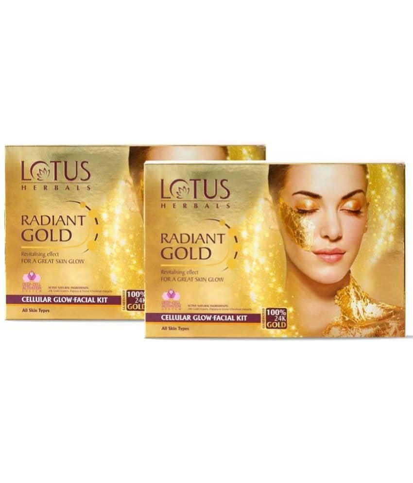 Lotus Herbals Radiant Gold Cellular Glow 1 Facial Kit With 24K Gold Leaves 37g (Pack of 2)