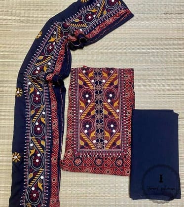 Ajrakh Print with Gujarat Gamthi Full Embroidery Suit