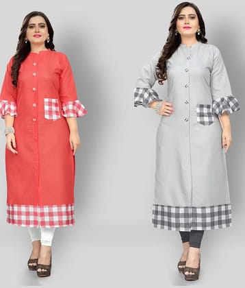 Lerkiza - Multicolor Cotton Women's Straight Kurti ( Pack of 2 )