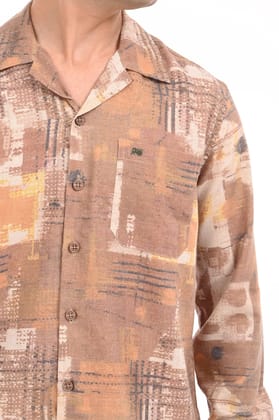 Brown Digital Printed Casual Shirt-M / Brown