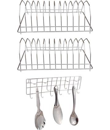 JISUN - Silver Stainless Steel Dish Racks ( Pack of 3 )