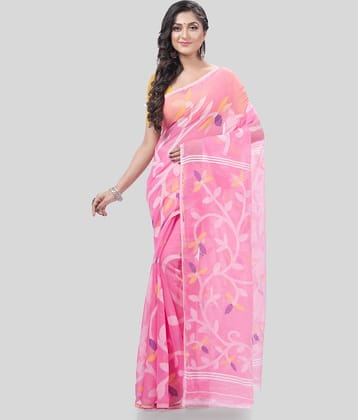 Desh Bidesh Cotton Self Design Saree Without Blouse Piece ( Pink )