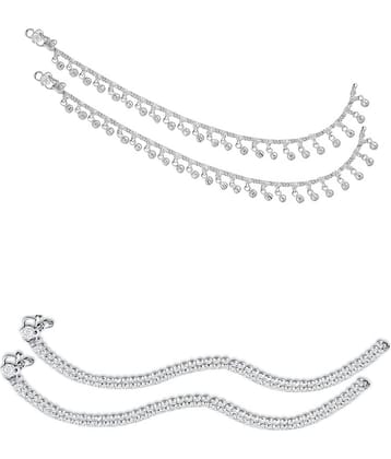 HEER COLLECTION - Silver Anklets ( Pack of 2 )