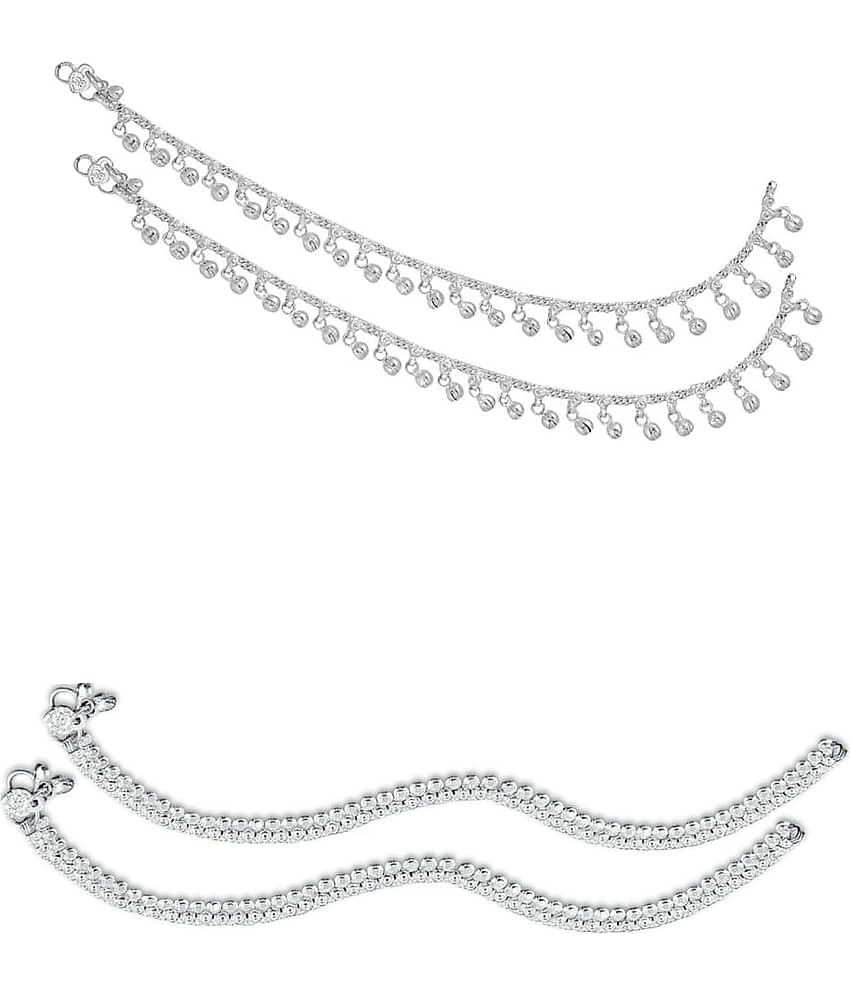 HEER COLLECTION - Silver Anklets ( Pack of 2 )