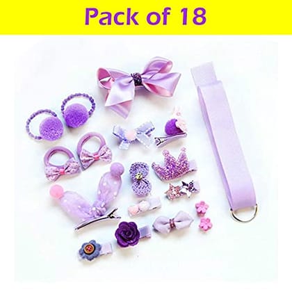 Aliza Set of 18 Pcs Fancy Head wear Accessories For Baby Girls, Toddlers Children's Suit Girls Baby Hair Clips Small Safety Clip Princess Hairpin Baby Hair Accessories Gift Box (Purple)