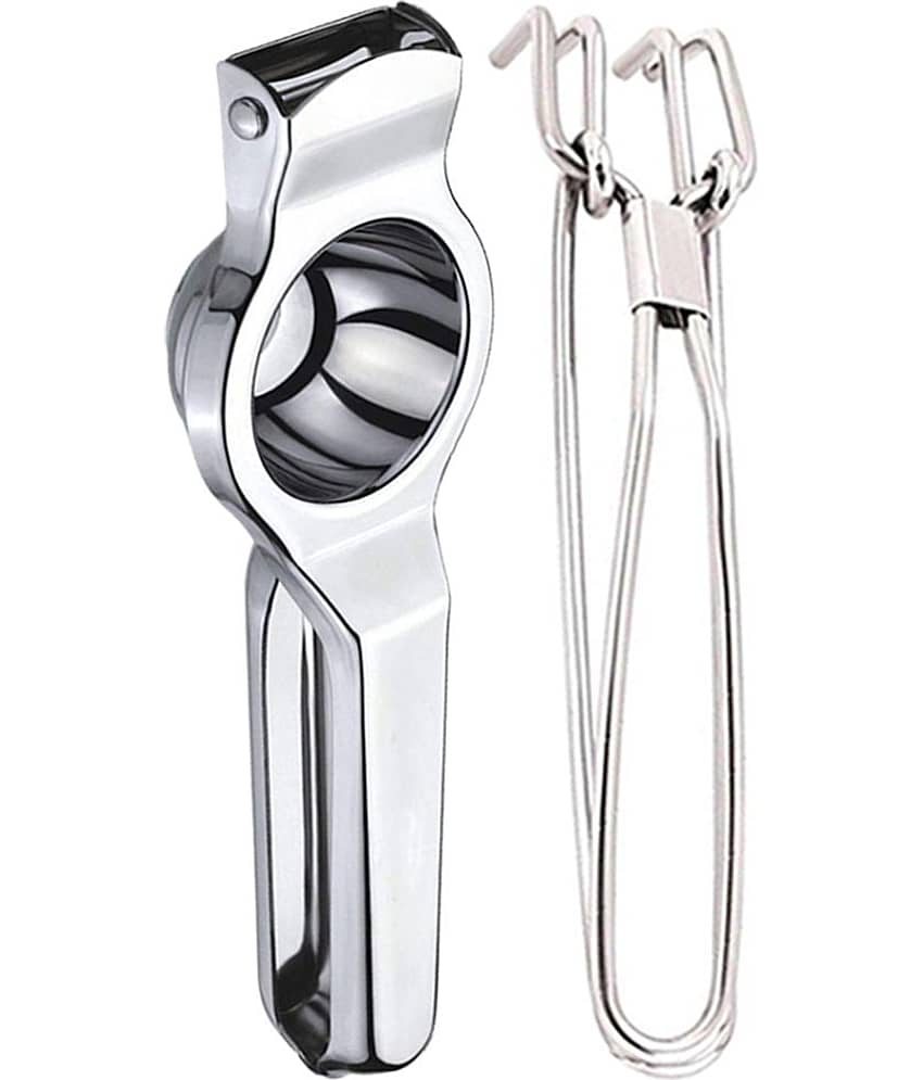 OC9 Silver Stainless Steel Lemon Squeezer+Pakkad ( Set of 2 )