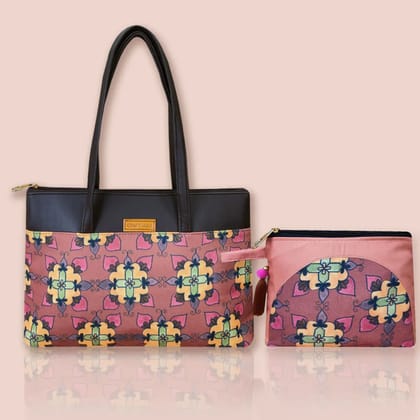 Yellow Floral Kollam Tote/Pouch Combo