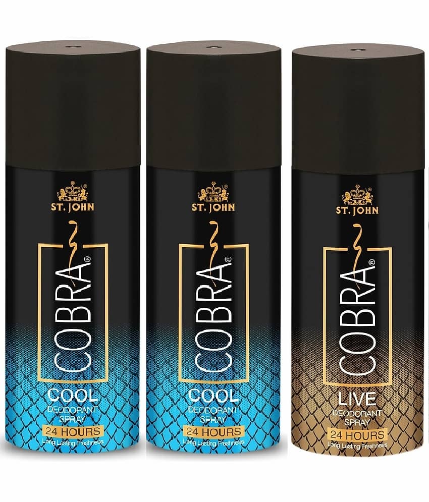 ST.JOHN Cobra Cool 150ml*2 & Live 150ml Long-Lasting Deodorant Spray for Men (450ml) - Pack of 3