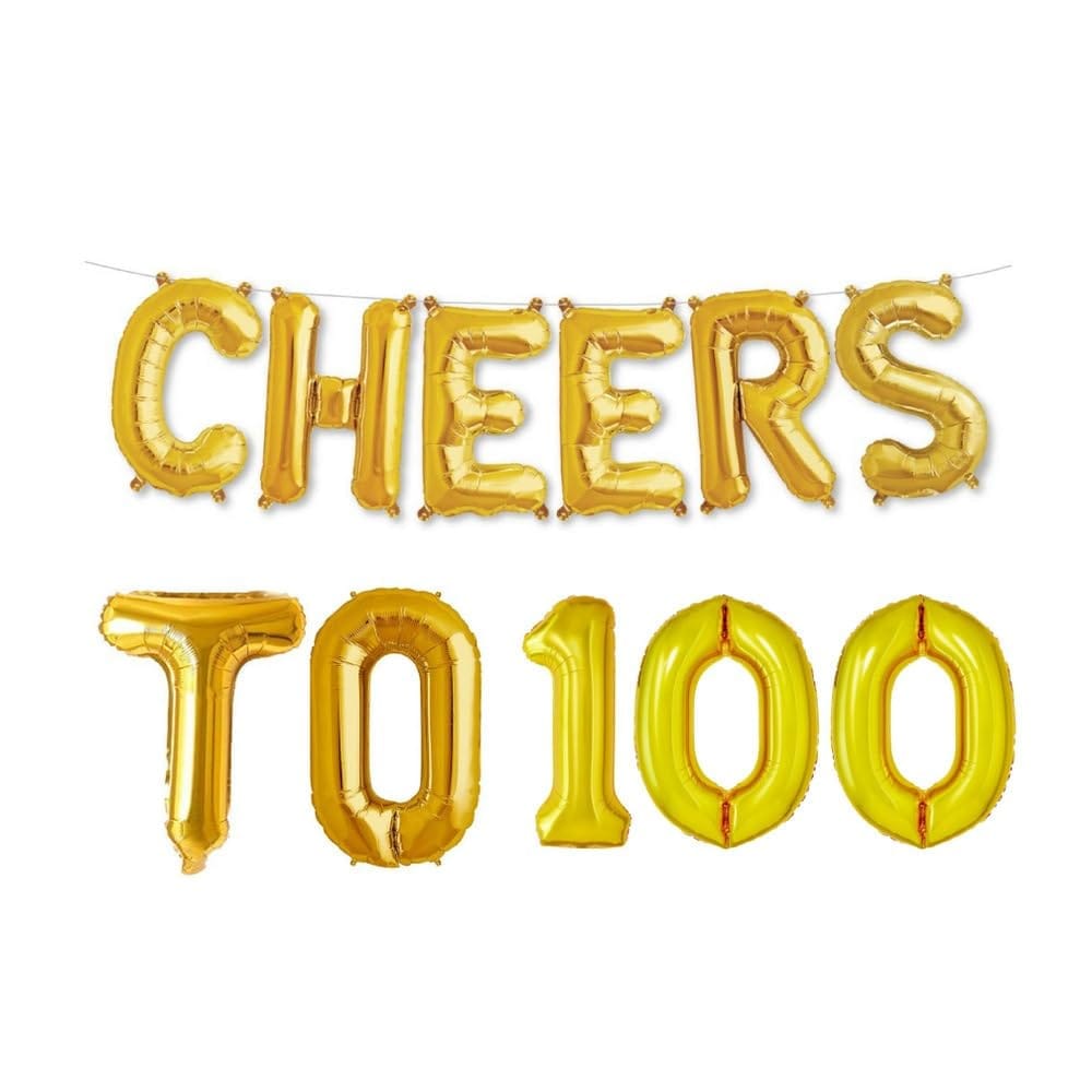 Balloonistics Cheers to Hundred Foil Balloon Combo Number 100 Foil Balloon for Birthday and Anniversary