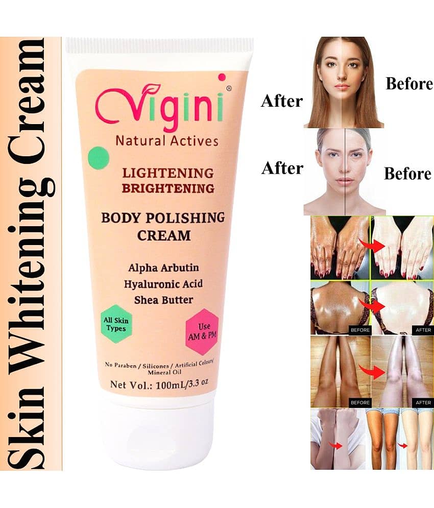Vigini Skin Body Whitening Shine Sunscreen Care Cream Glowing Lightening Glow D Tan Brightening Goree Under Arms Face Serum Lotion SPF 30 100 g