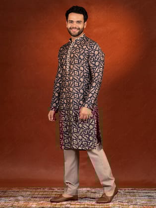 Midnight Blue Batik Print Kurta-XS/36 / Kurta Churidaar Set