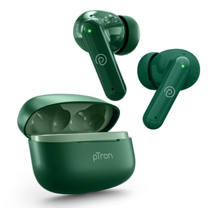 pTron Zenbuds X1 4 HD Mic TWS Earbuds w/AI-ENC Clear Calls, 40hrs Playtime, Pristine Sound, in-Ear Sensor, 40ms Movie/Music Modes, Bluetooth 5.3 Headphones, Type C Fast Charging & IPX5 (Green)