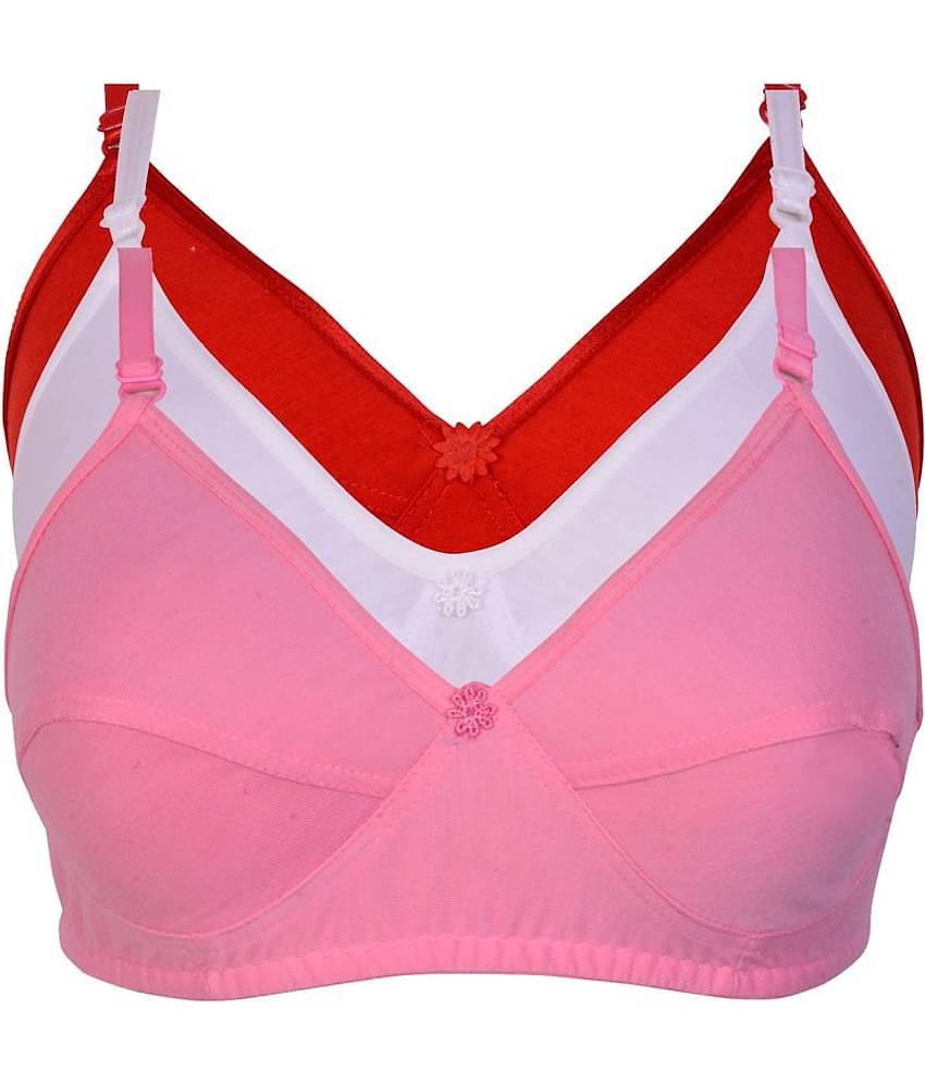Kiran Enterprises Pack of 3 Cotton Non Padded Women's Minimizer Bra ( Pink )