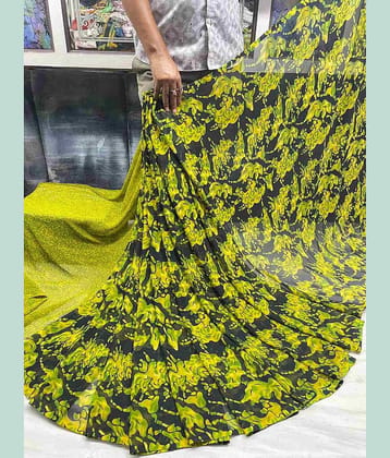 Bhuwal Fashion Georgette Printed Saree With Unstitched Blouse Piece ( Green )