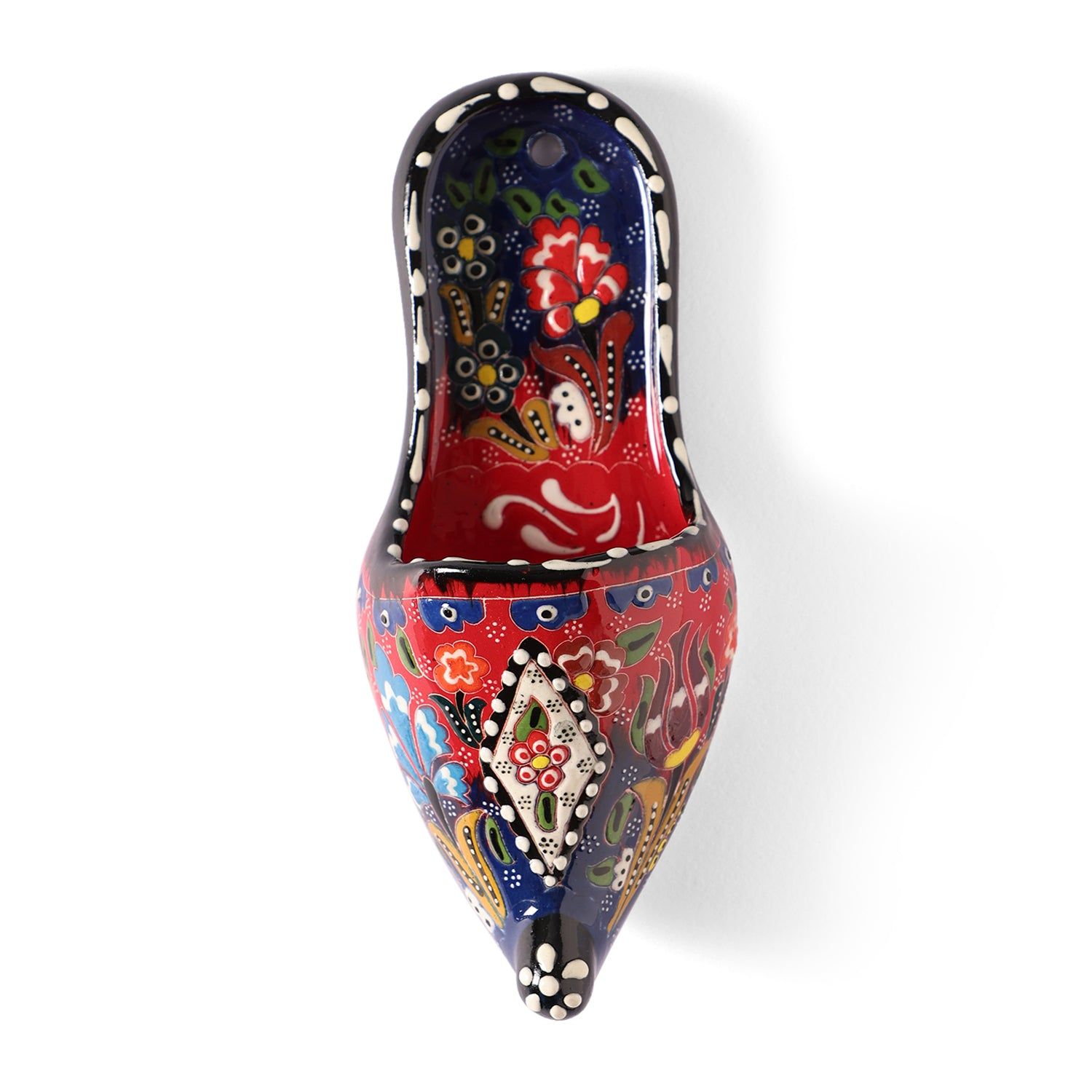 Turkish Ceramic Shoe - 8x3-8 inches x 3 inches / 21cms x 8 cms / Red / Blue / White / Ceramic