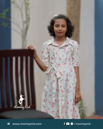 Flamingo Fiesta - Premium cotton shirt type dress for girls Flamingo Fiesta - Premium cotton shirt type dress for girls