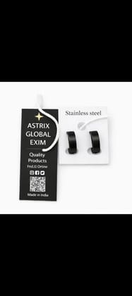 Astrix Global Exim Matte Black Stainless Steel Hoop Earrings (Unisex, Free Size) | Sleek & Stylish Design | Daily Wear