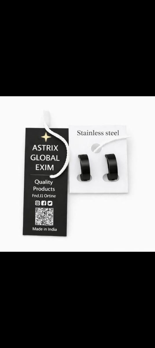 Astrix Global Exim Matte Black Stainless Steel Hoop Earrings (Unisex, Free Size) | Sleek & Stylish Design | Daily Wear